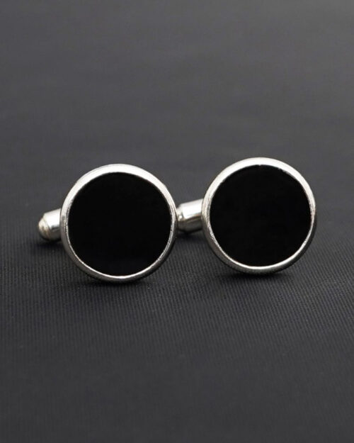 Solid Black colored cufflinks - round shaped