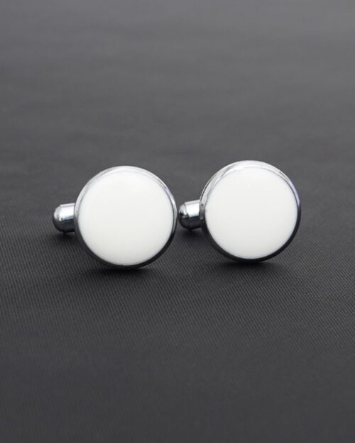 Solid White colored cufflinks - round shaped