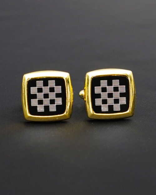 Black and Gray Grid with Gold Cufflinks - Square 