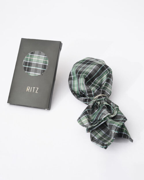 Gray, Black and Olive Grid Patterned Pocket Square