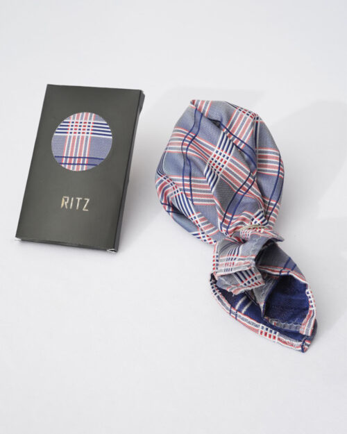 Sky, Red and White Grid Patterned Pocket Square