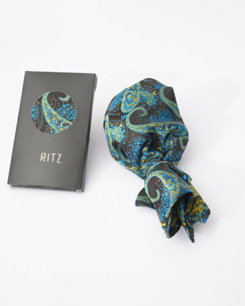Black base with Blue and Turmeric Yellow Paisley Pocket Square