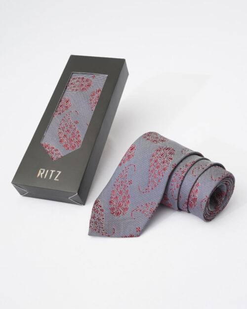 Peachy Gray and Maroon Paisley Neck Tie