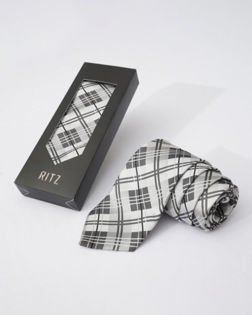 Steel and Gray Grid Patterned Neck Tie