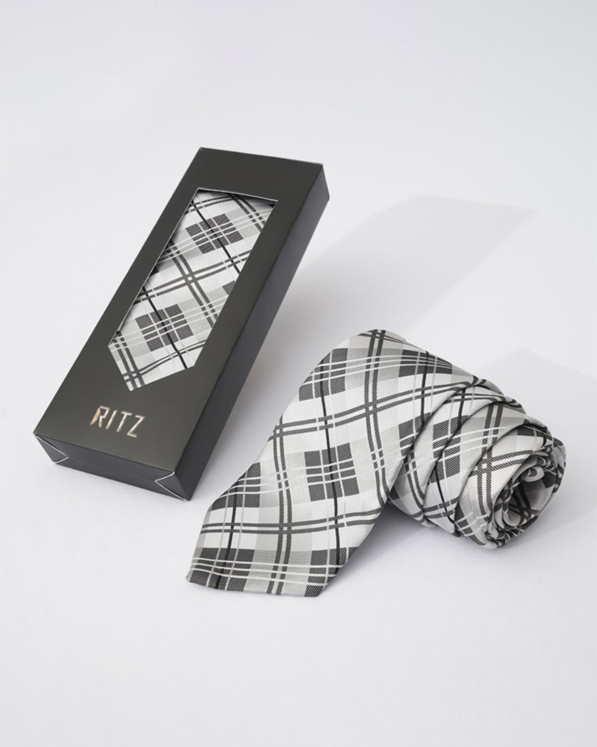 Steel and Gray Grid Patterned Neck Tie