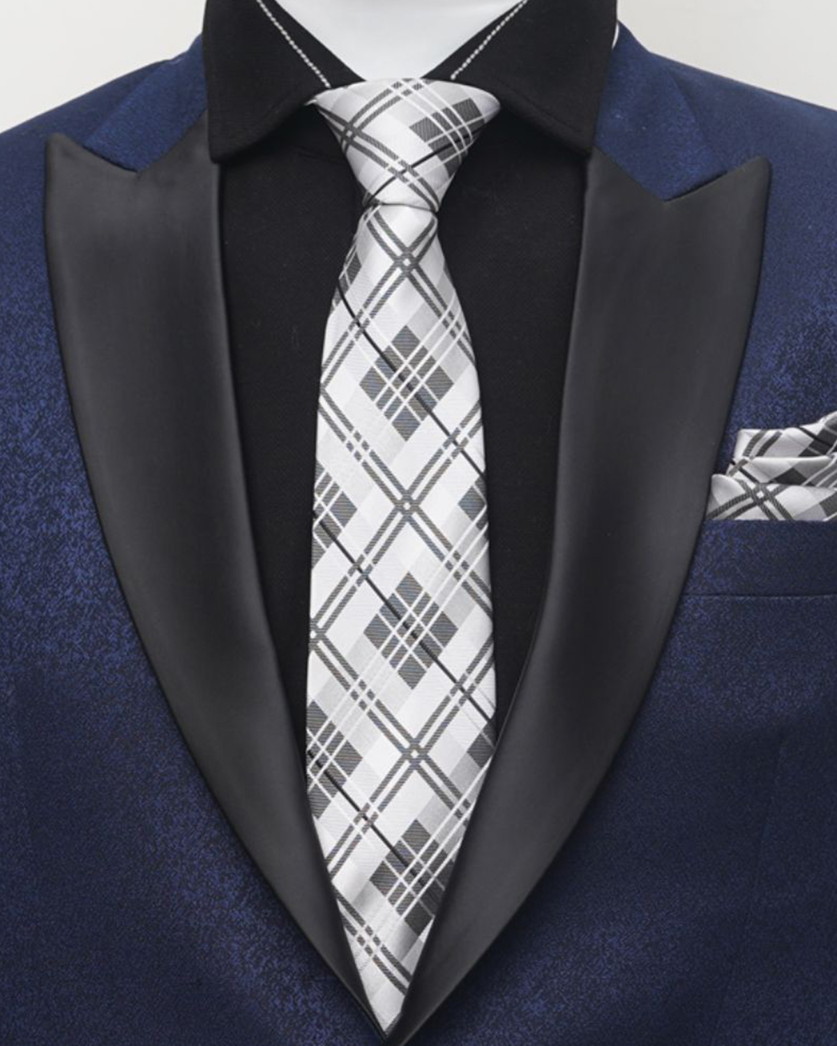 Steel and Gray Grid Patterned Neck Tie - Image 2