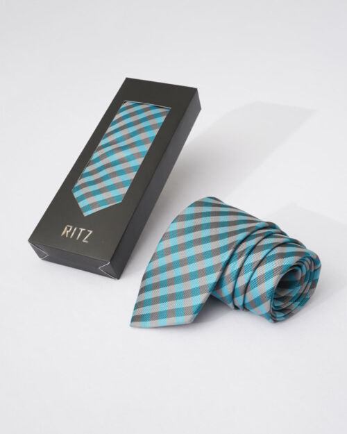 Steel, Aqua and Gray Checks Neck Tie