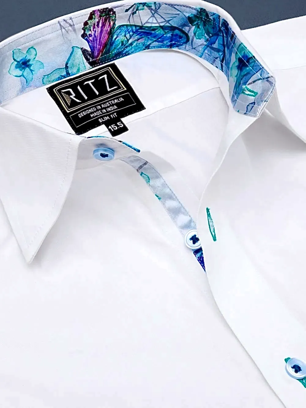 White Shirt with Satin Fabric Blend - Butterflies