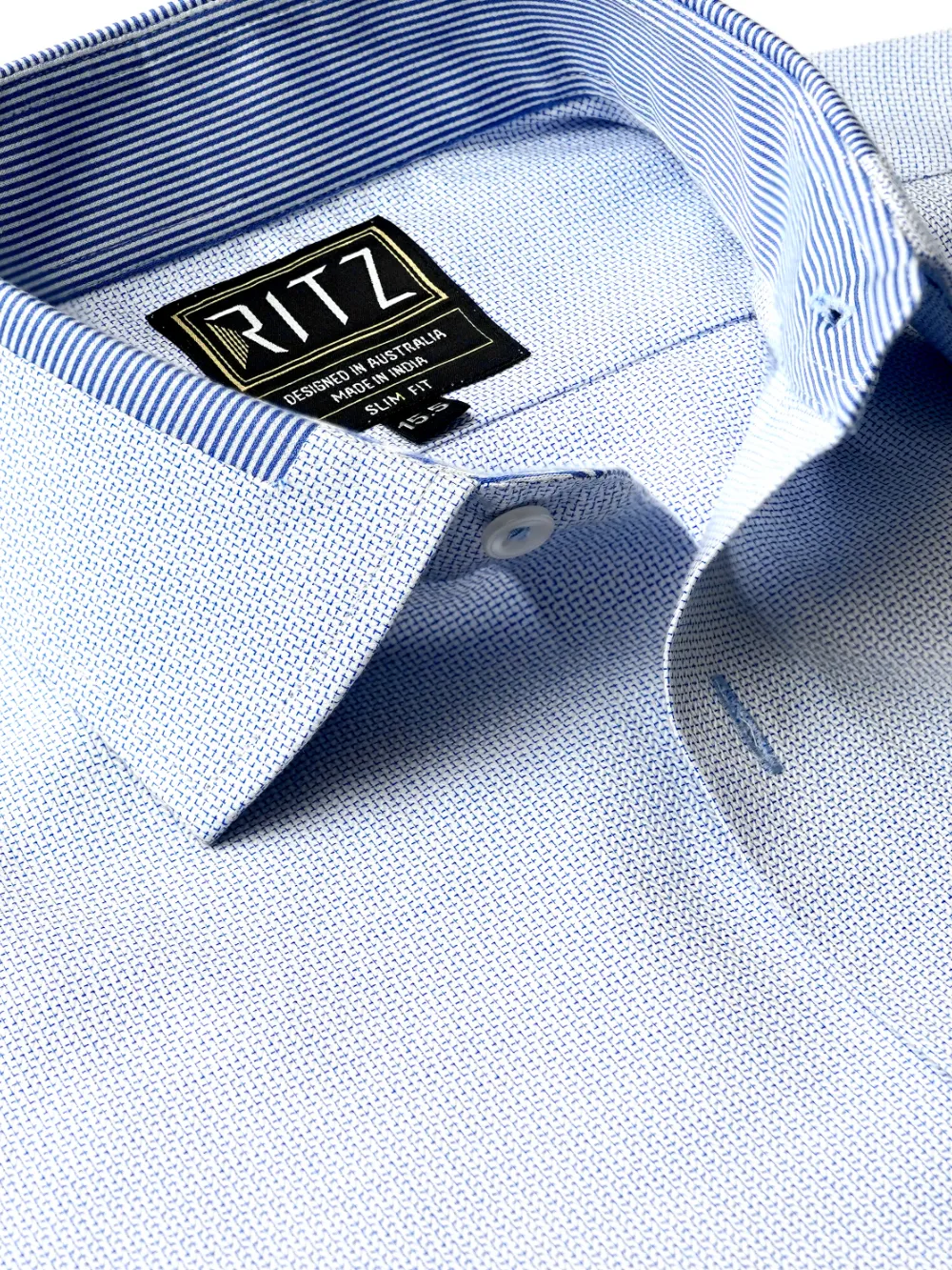 Non-Iron 100% Cotton Sky Blue Shirt - Contrast Fabric
