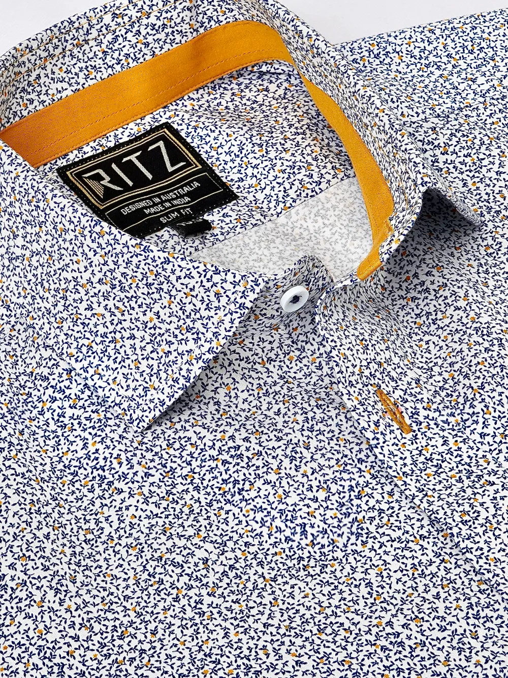 Pure Cotton Micro Blue Floral Shirt - Twill Weave