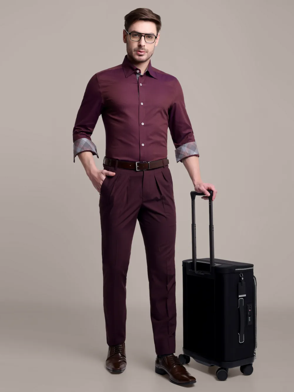 Winefire designer pair of wine red plain shirt and maroon trousers