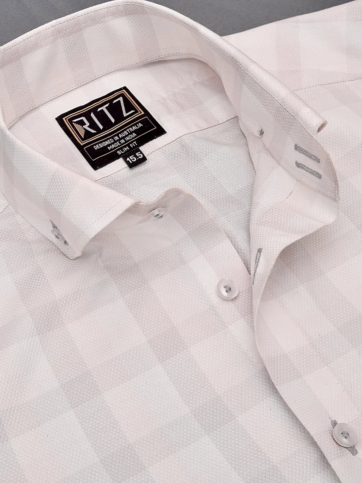 Non Iron Pure Cotton Shirt With Bold Grid Pattern - Dobby Weave