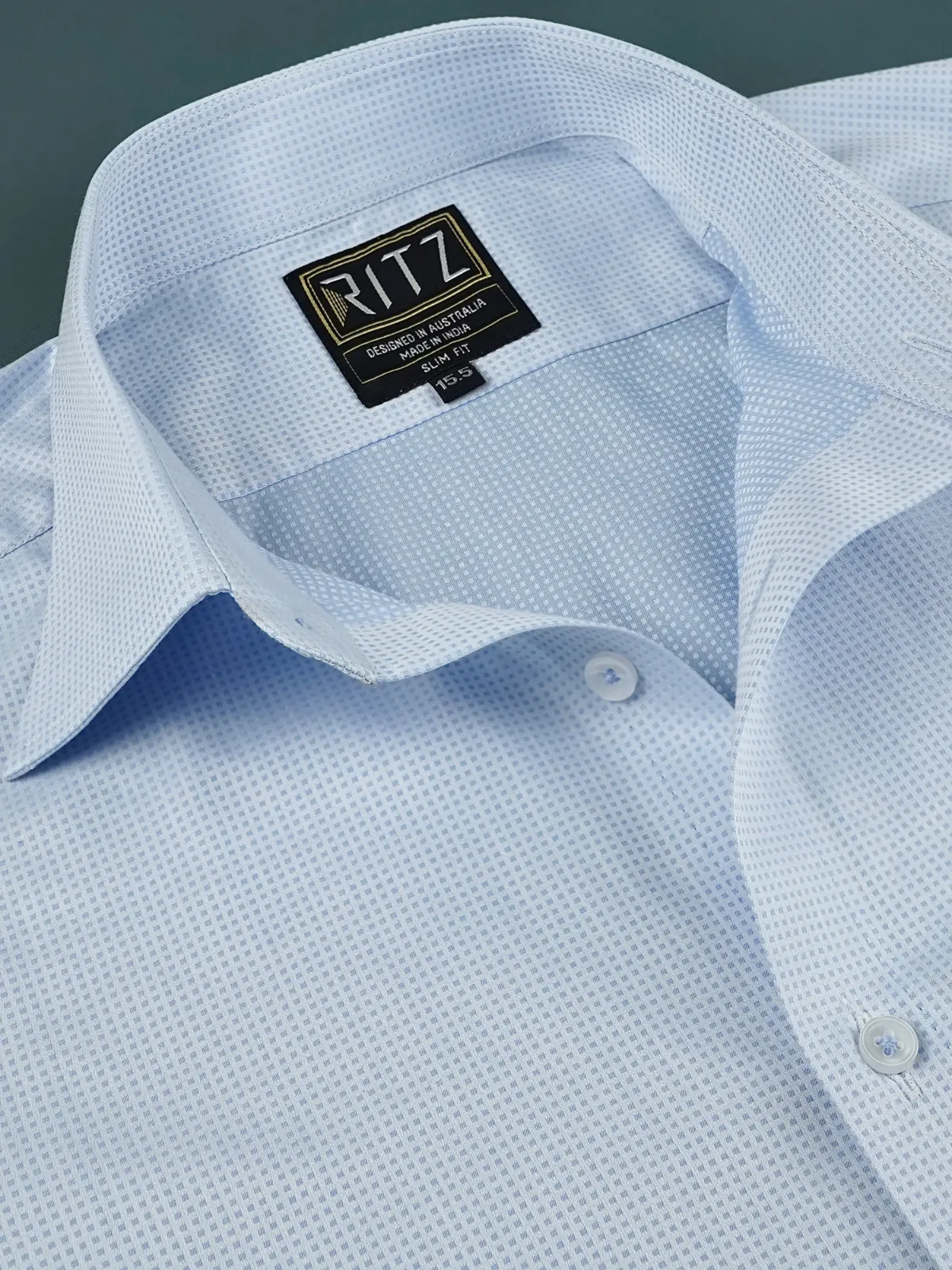 Pure Cotton Non Iron Sky Subtle Checked Shirt - Dobby weave