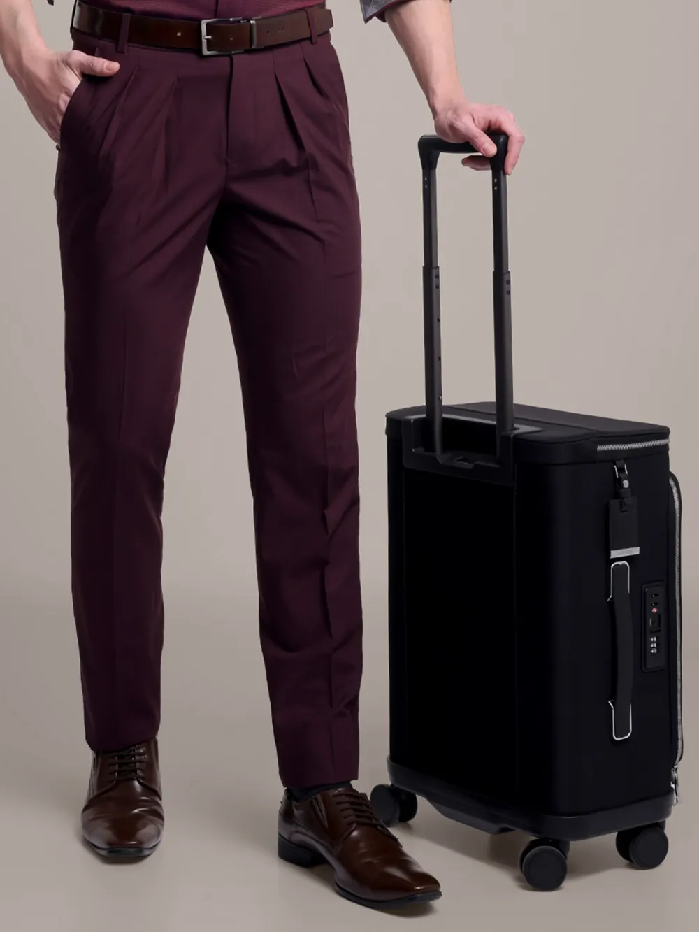 Burgundy Textured Tailored Trousers